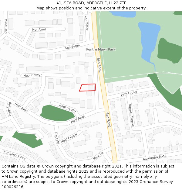 41, SEA ROAD, ABERGELE, LL22 7TE: Location map and indicative extent of plot