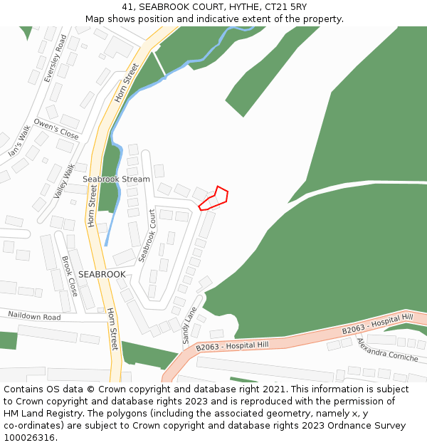 41, SEABROOK COURT, HYTHE, CT21 5RY: Location map and indicative extent of plot