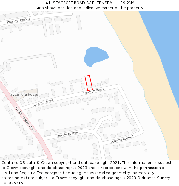 41, SEACROFT ROAD, WITHERNSEA, HU19 2NY: Location map and indicative extent of plot