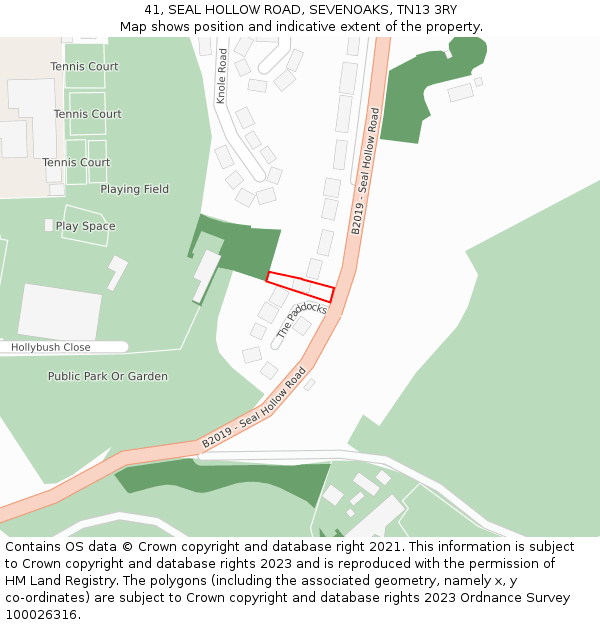 41, SEAL HOLLOW ROAD, SEVENOAKS, TN13 3RY: Location map and indicative extent of plot