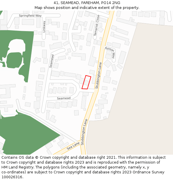 41, SEAMEAD, FAREHAM, PO14 2NG: Location map and indicative extent of plot