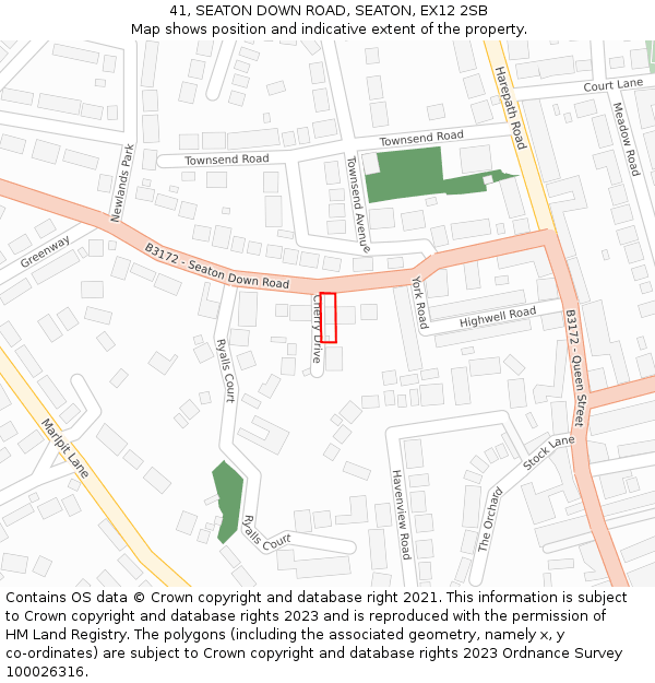 41, SEATON DOWN ROAD, SEATON, EX12 2SB: Location map and indicative extent of plot