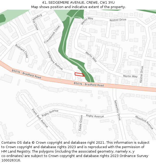 41, SEDGEMERE AVENUE, CREWE, CW1 3YU: Location map and indicative extent of plot