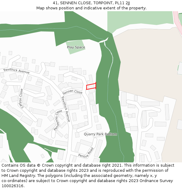 41, SENNEN CLOSE, TORPOINT, PL11 2JJ: Location map and indicative extent of plot