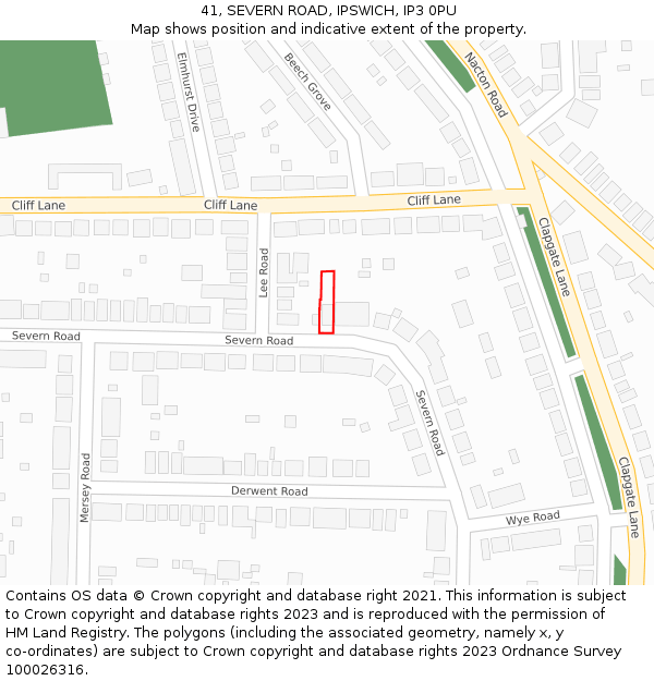 41, SEVERN ROAD, IPSWICH, IP3 0PU: Location map and indicative extent of plot