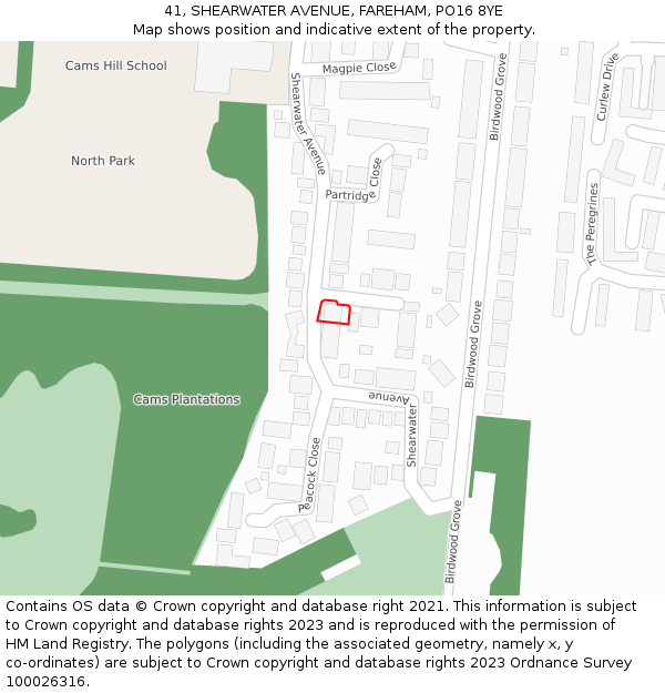 41, SHEARWATER AVENUE, FAREHAM, PO16 8YE: Location map and indicative extent of plot