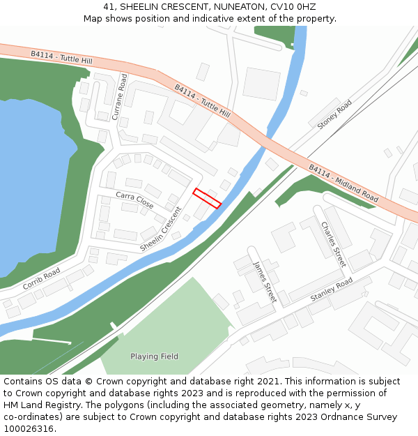 41, SHEELIN CRESCENT, NUNEATON, CV10 0HZ: Location map and indicative extent of plot