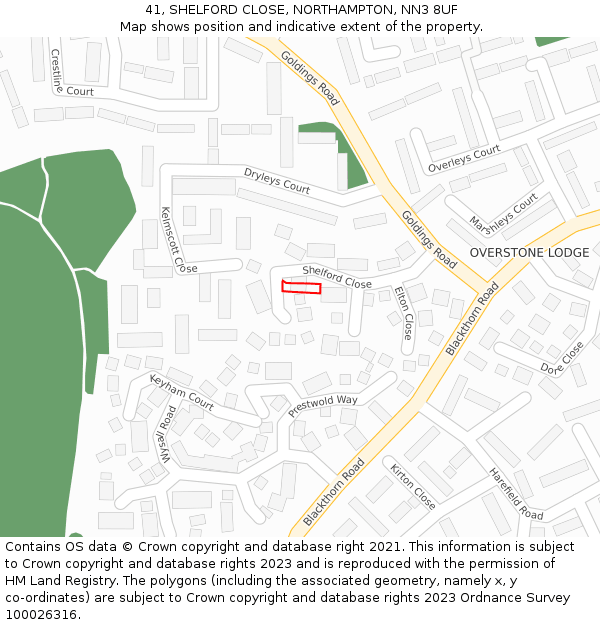 41, SHELFORD CLOSE, NORTHAMPTON, NN3 8UF: Location map and indicative extent of plot