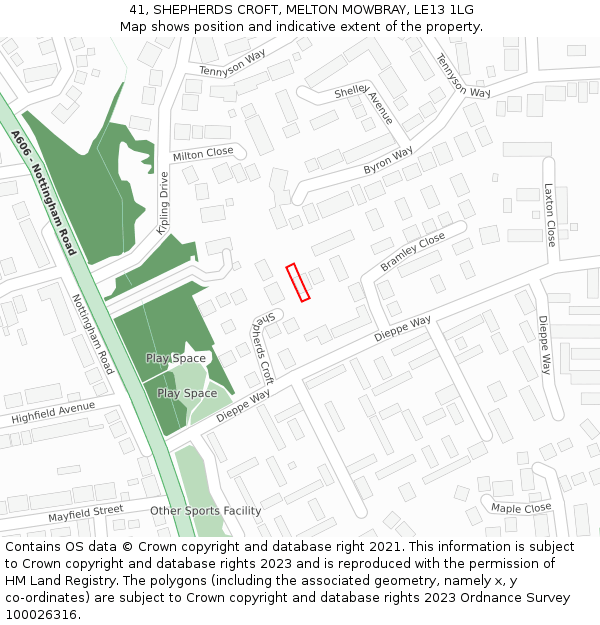 41, SHEPHERDS CROFT, MELTON MOWBRAY, LE13 1LG: Location map and indicative extent of plot