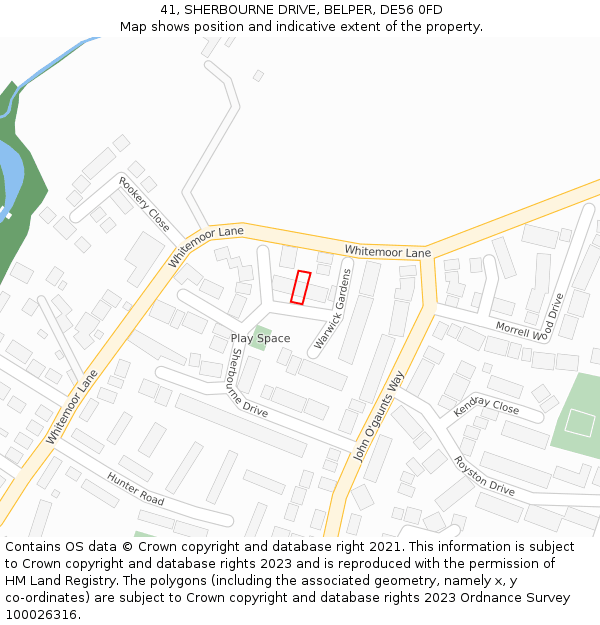 41, SHERBOURNE DRIVE, BELPER, DE56 0FD: Location map and indicative extent of plot