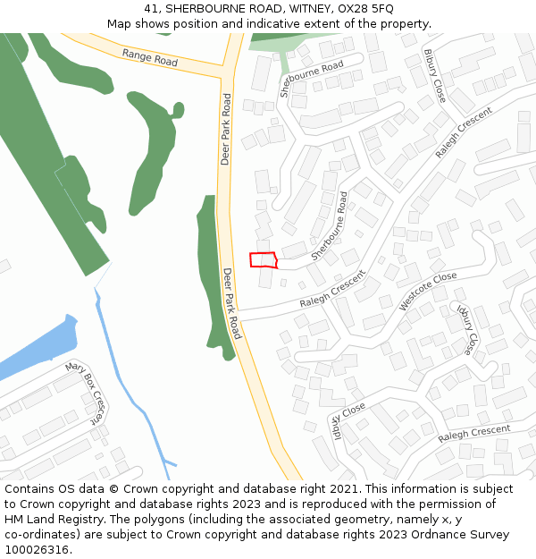 41, SHERBOURNE ROAD, WITNEY, OX28 5FQ: Location map and indicative extent of plot