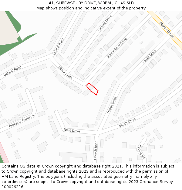 41, SHREWSBURY DRIVE, WIRRAL, CH49 6LB: Location map and indicative extent of plot