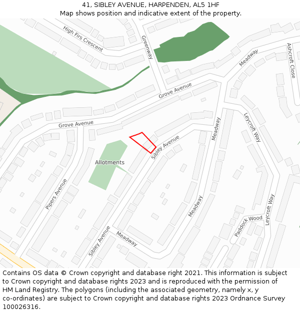 41, SIBLEY AVENUE, HARPENDEN, AL5 1HF: Location map and indicative extent of plot