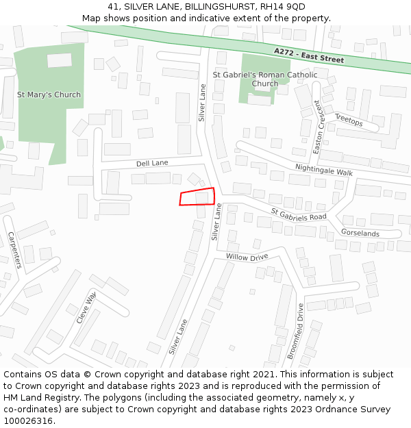 41, SILVER LANE, BILLINGSHURST, RH14 9QD: Location map and indicative extent of plot