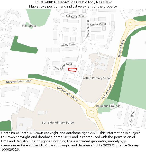 41, SILVERDALE ROAD, CRAMLINGTON, NE23 3LW: Location map and indicative extent of plot