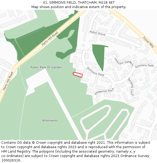 41, SIMMONS FIELD, THATCHAM, RG18 4ET: Location map and indicative extent of plot