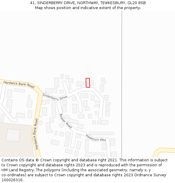 41, SINDERBERRY DRIVE, NORTHWAY, TEWKESBURY, GL20 8SB: Location map and indicative extent of plot