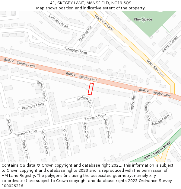 41, SKEGBY LANE, MANSFIELD, NG19 6QS: Location map and indicative extent of plot