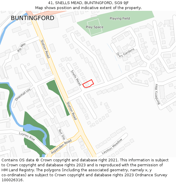 41, SNELLS MEAD, BUNTINGFORD, SG9 9JF: Location map and indicative extent of plot