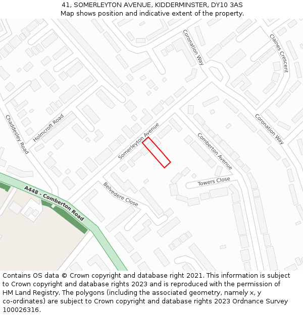 41, SOMERLEYTON AVENUE, KIDDERMINSTER, DY10 3AS: Location map and indicative extent of plot