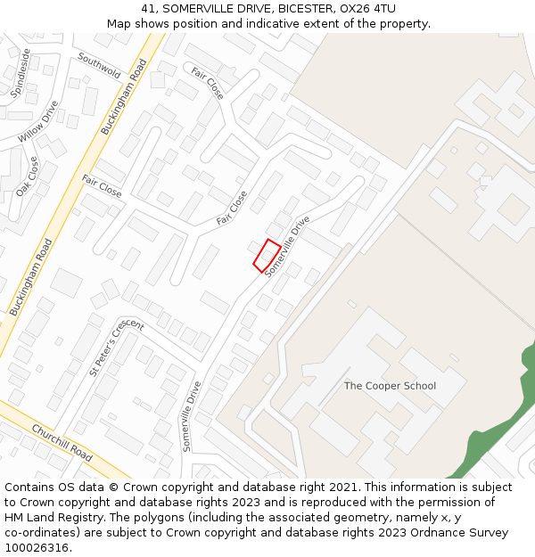 41, SOMERVILLE DRIVE, BICESTER, OX26 4TU: Location map and indicative extent of plot