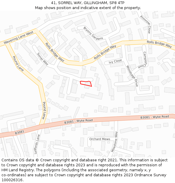 41, SORREL WAY, GILLINGHAM, SP8 4TP: Location map and indicative extent of plot