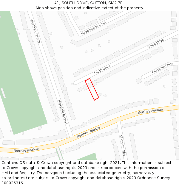 41, SOUTH DRIVE, SUTTON, SM2 7PH: Location map and indicative extent of plot