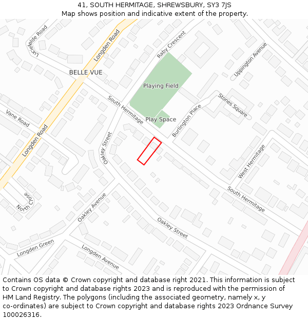 41, SOUTH HERMITAGE, SHREWSBURY, SY3 7JS: Location map and indicative extent of plot