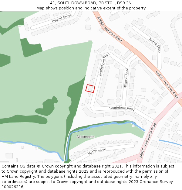 41, SOUTHDOWN ROAD, BRISTOL, BS9 3NJ: Location map and indicative extent of plot