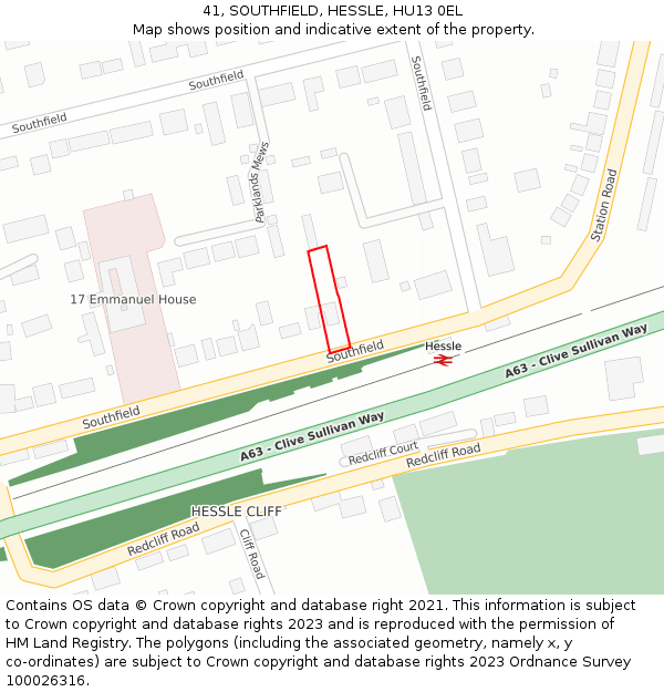 41, SOUTHFIELD, HESSLE, HU13 0EL: Location map and indicative extent of plot