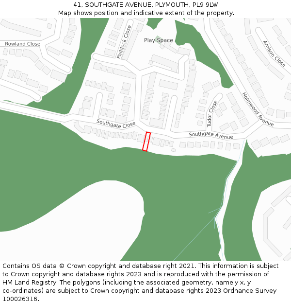 41, SOUTHGATE AVENUE, PLYMOUTH, PL9 9LW: Location map and indicative extent of plot