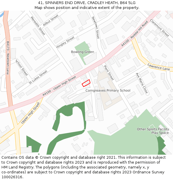 41, SPINNERS END DRIVE, CRADLEY HEATH, B64 5LG: Location map and indicative extent of plot