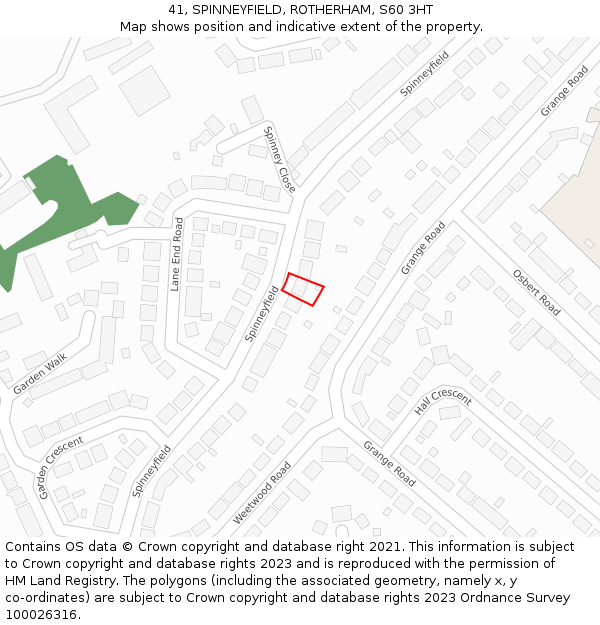 41, SPINNEYFIELD, ROTHERHAM, S60 3HT: Location map and indicative extent of plot