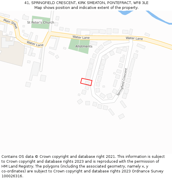 41, SPRINGFIELD CRESCENT, KIRK SMEATON, PONTEFRACT, WF8 3LE: Location map and indicative extent of plot