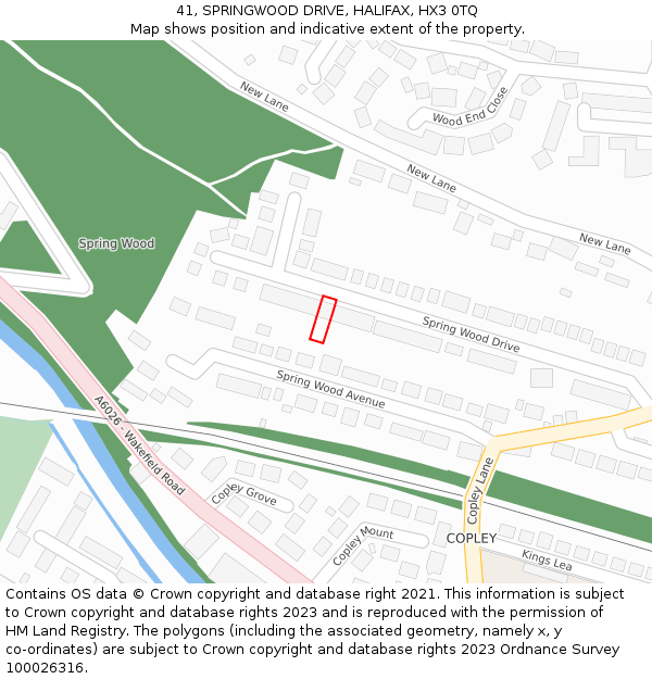 41, SPRINGWOOD DRIVE, HALIFAX, HX3 0TQ: Location map and indicative extent of plot