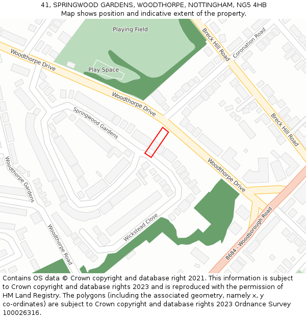 41, SPRINGWOOD GARDENS, WOODTHORPE, NOTTINGHAM, NG5 4HB: Location map and indicative extent of plot