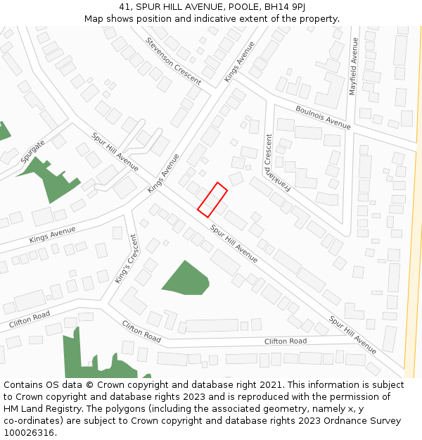 41, SPUR HILL AVENUE, POOLE, BH14 9PJ: Location map and indicative extent of plot