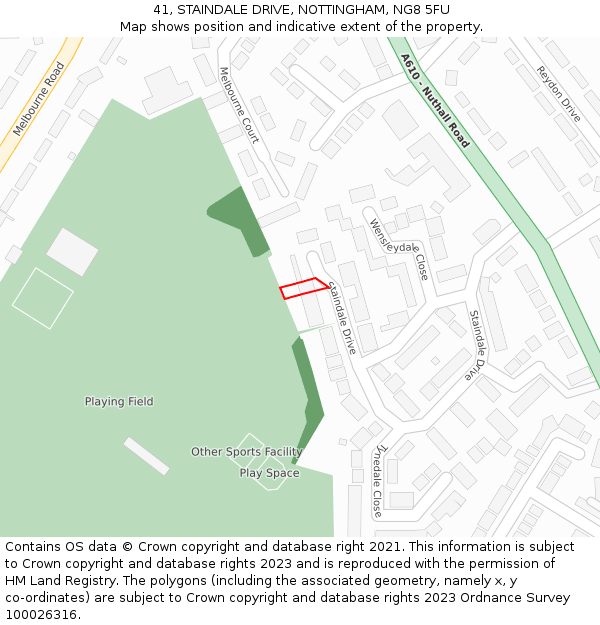 41, STAINDALE DRIVE, NOTTINGHAM, NG8 5FU: Location map and indicative extent of plot