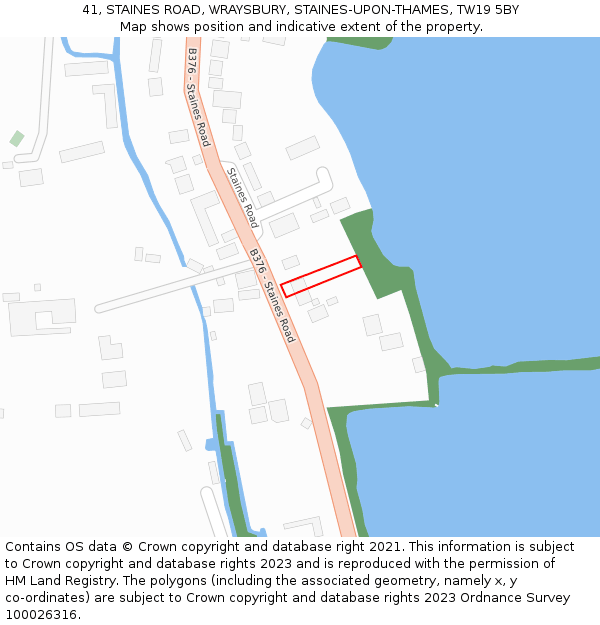 41, STAINES ROAD, WRAYSBURY, STAINES-UPON-THAMES, TW19 5BY: Location map and indicative extent of plot