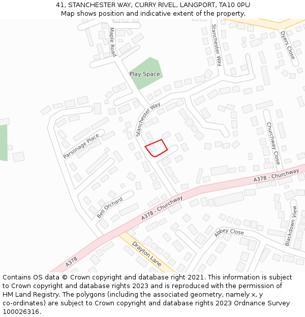 41, STANCHESTER WAY, CURRY RIVEL, LANGPORT, TA10 0PU: Location map and indicative extent of plot