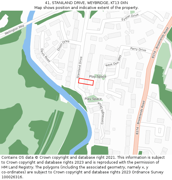 41, STANILAND DRIVE, WEYBRIDGE, KT13 0XN: Location map and indicative extent of plot