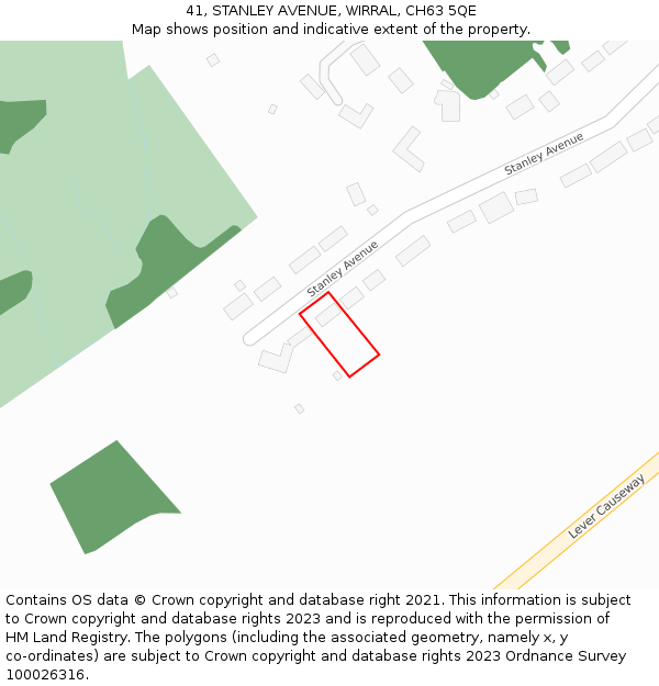 41, STANLEY AVENUE, WIRRAL, CH63 5QE: Location map and indicative extent of plot