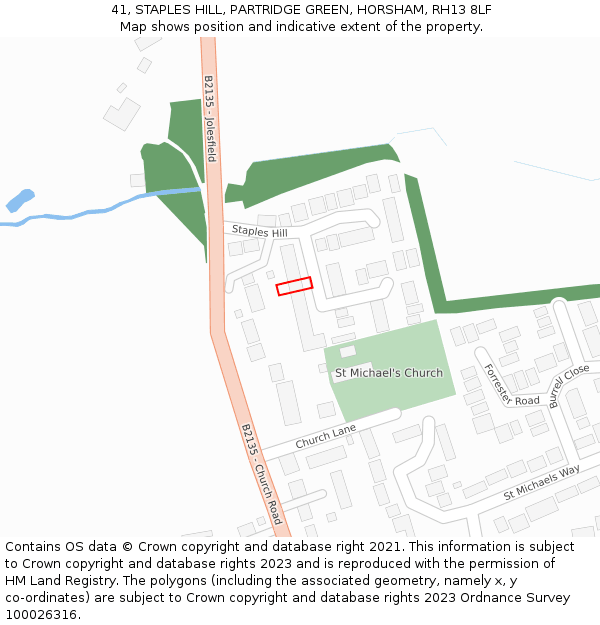 41, STAPLES HILL, PARTRIDGE GREEN, HORSHAM, RH13 8LF: Location map and indicative extent of plot