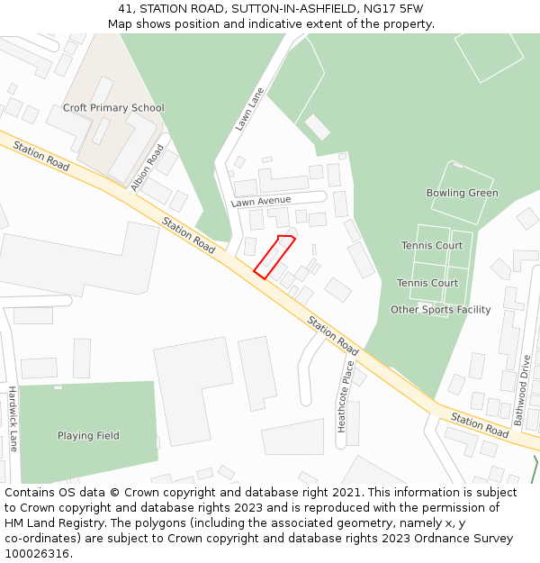 41, STATION ROAD, SUTTON-IN-ASHFIELD, NG17 5FW: Location map and indicative extent of plot