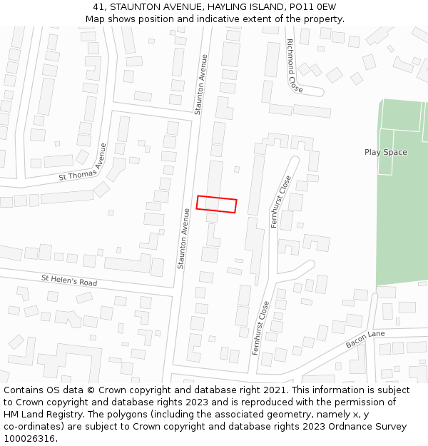 41, STAUNTON AVENUE, HAYLING ISLAND, PO11 0EW: Location map and indicative extent of plot