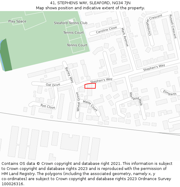 41, STEPHENS WAY, SLEAFORD, NG34 7JN: Location map and indicative extent of plot