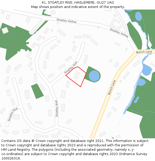 41, STOATLEY RISE, HASLEMERE, GU27 1AG: Location map and indicative extent of plot