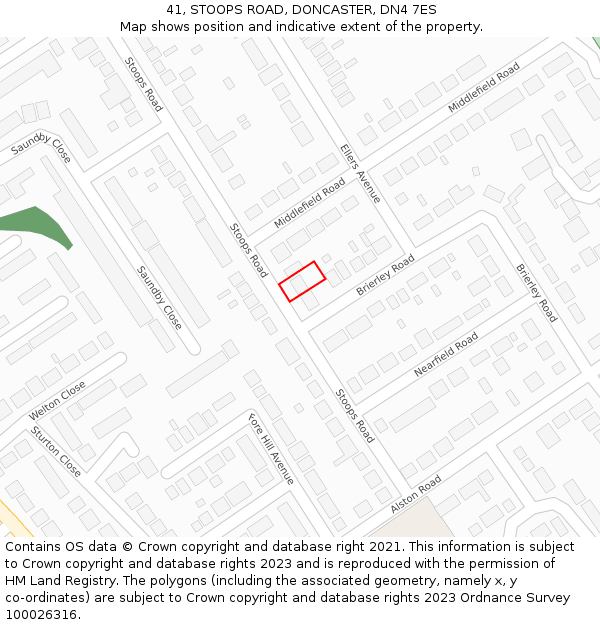 41, STOOPS ROAD, DONCASTER, DN4 7ES: Location map and indicative extent of plot