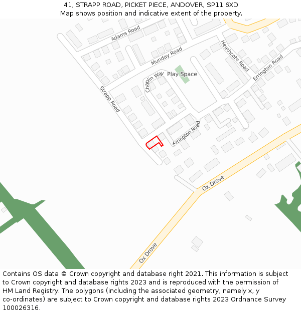 41, STRAPP ROAD, PICKET PIECE, ANDOVER, SP11 6XD: Location map and indicative extent of plot