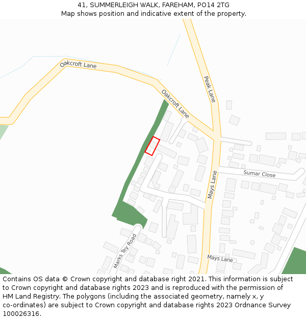 41, SUMMERLEIGH WALK, FAREHAM, PO14 2TG: Location map and indicative extent of plot